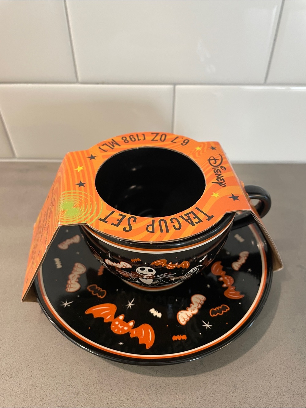 Silver Buffalo Black & Orange Halloween Teacup with Jack Skeleton